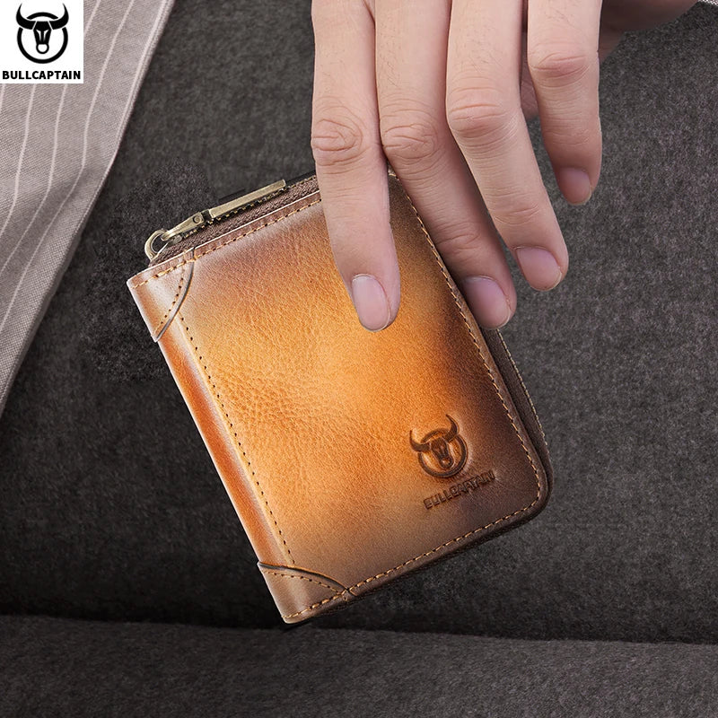 BULLCAPTAIN Genuine Card Bag Men's Casual Business Credit Card Holder Multifunctional RFID Anti-Theft 11 Card Slots Coin Purse