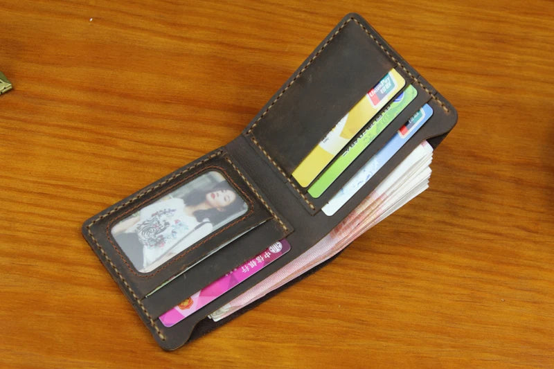 Luxury Handmade 100% Genuine Leather Men Wallet Purse Short Money Clip with Coin Pocket Male Money Bag Multi-Card Wallet Vintage