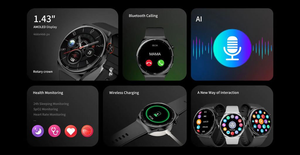 Aurafit Smartwatch NEXA 2/AM05 Bluetooth Chamada, Tela AMOLED 1.43", IP68, Monitor Cardíaco e SpO2, Bateria 300mAh metal de luxo