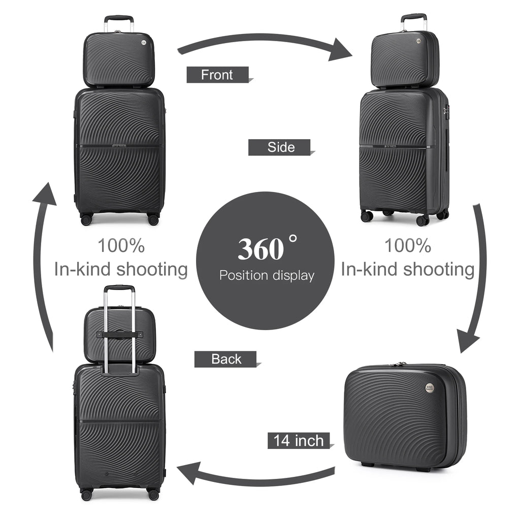 British Traveller 2 Piece Luggage Set 14+20 Inch, PP Hard Shell Suitcase with TSA Lock & Silent Spinner Wheels, Portable Carry-On Luggage for Business & Short Trips