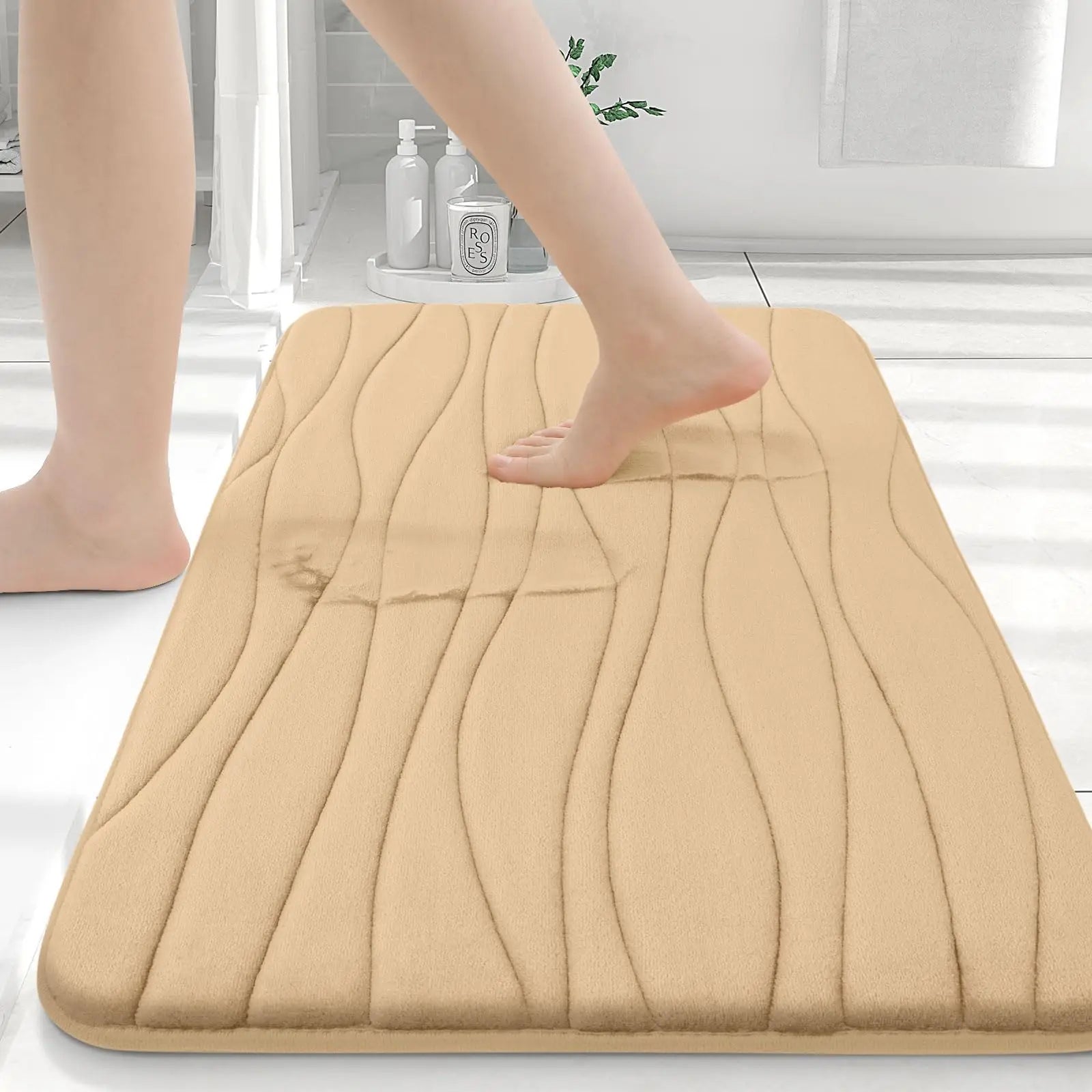Olanly Memory Foam Mats For Bathroom Highly Absorbent Non-slip Bath Rugs Super Soft Comfort Carpet  Machine Washable Shower Mats