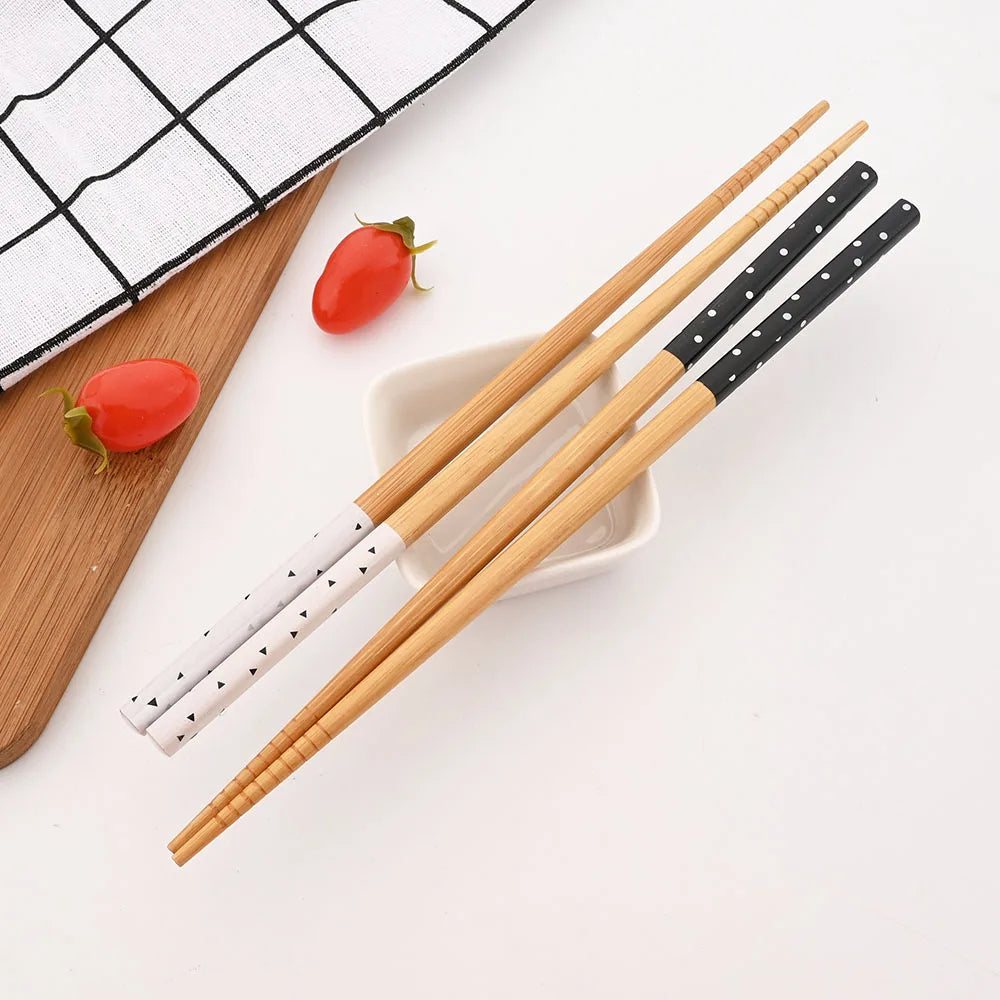 Reusable 5Pairs Tableware Handmade Bamboo Japanese Natural Wood Chopsticks Sushi Food Cat Flower Multi Color Wooden Chop Sticks