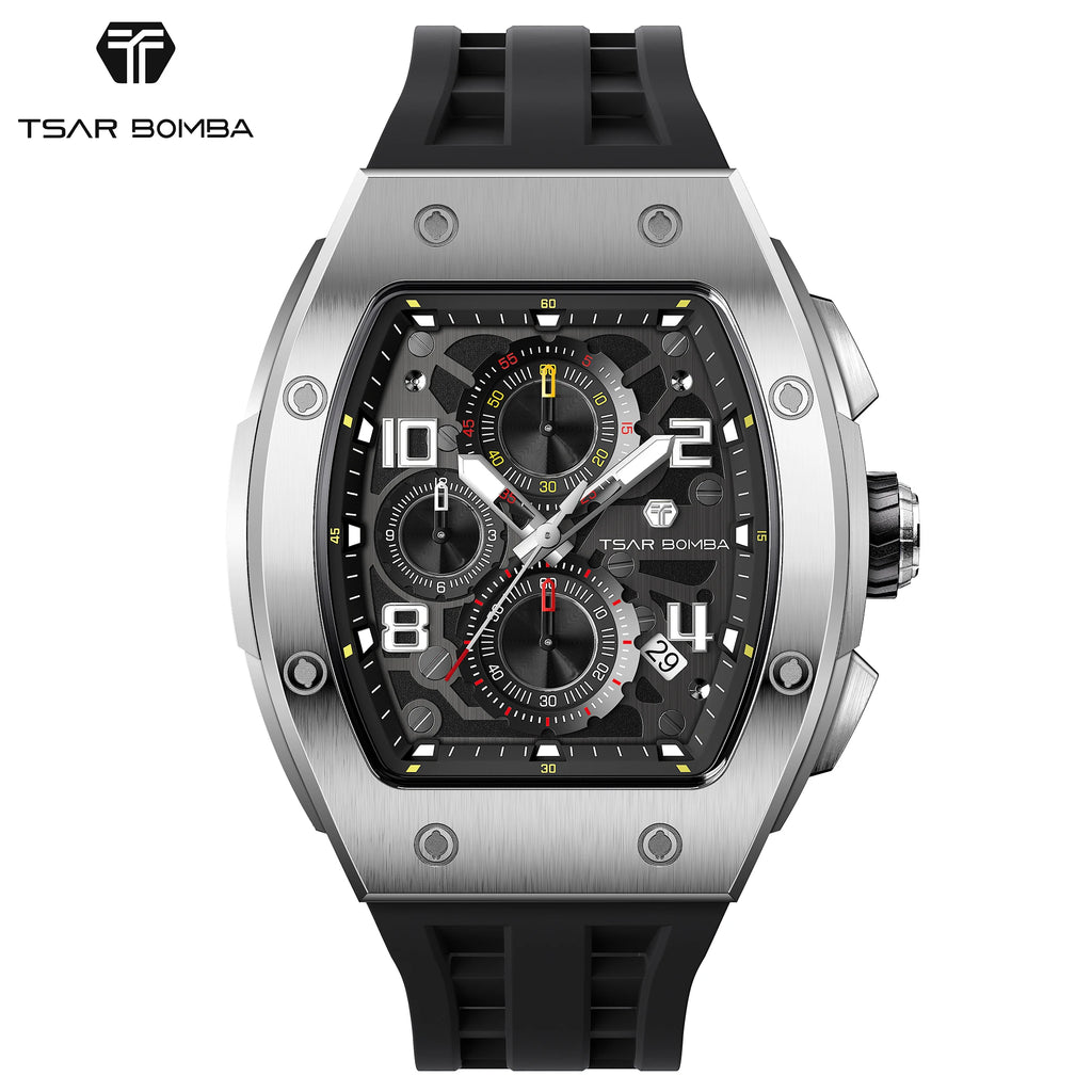 TSAR BOMBA Men's Luxury Quartz Watch, Sapphire Crystal, Chronograph, 5ATM Water Resistant, Rose Gold Business Fashion Wristwatch