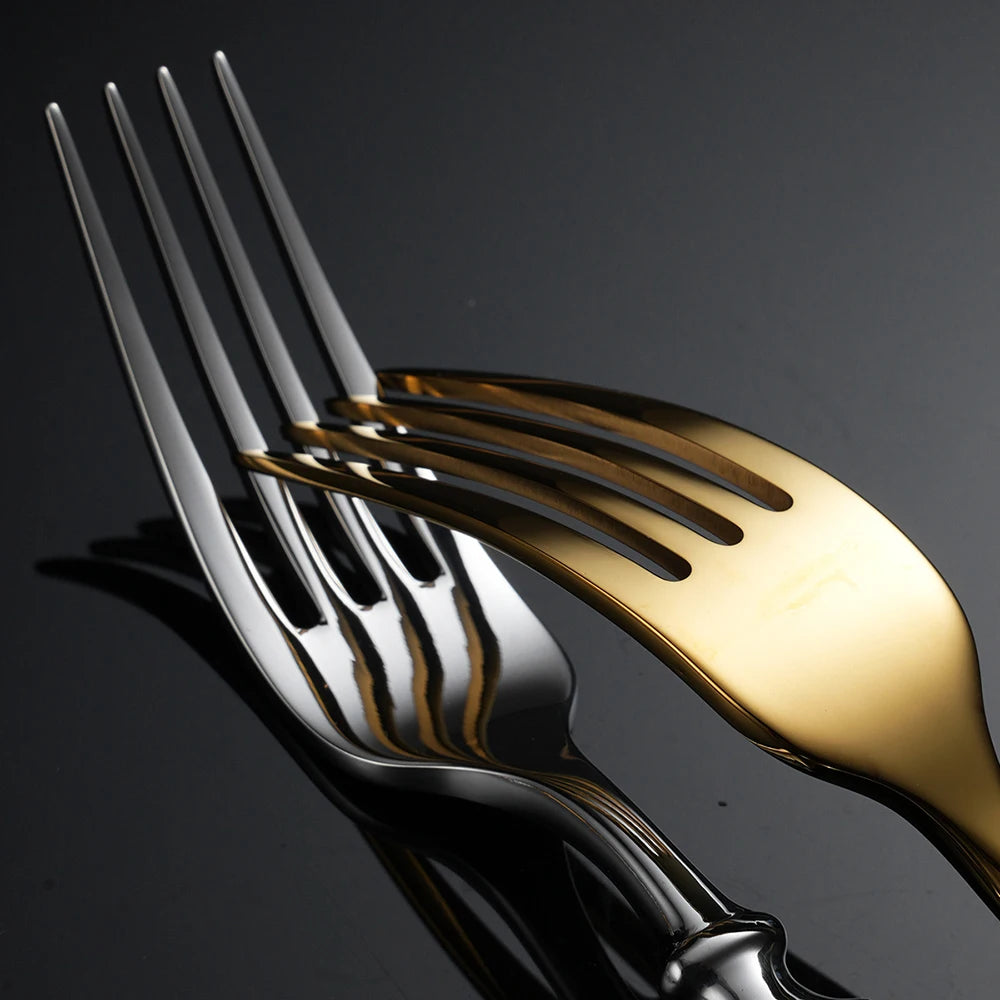 4Pcs Shiny Dinnerware Set 304 Stainless Steel Cutlery Set Gold Creative Handles Tableware Knives Forks Spoon Dishwasher Safe