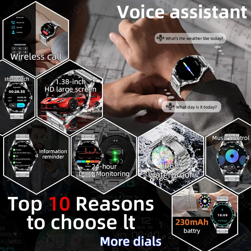 LIGE Smart Watch Men 2026 Full Touch Screen New Heart Rate Monitor IP68 Waterproof Sport Fitness Watch Bluetooth Call Smartwatch