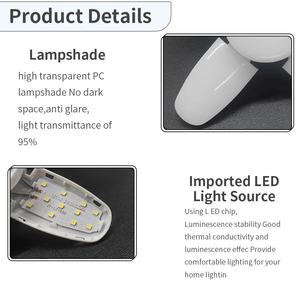 28W Fan Shape LED Bulb E27 LED Lamp Foldable 220V  Light Bulbs For Home Living Room Warehouse Garage Ceiling Light