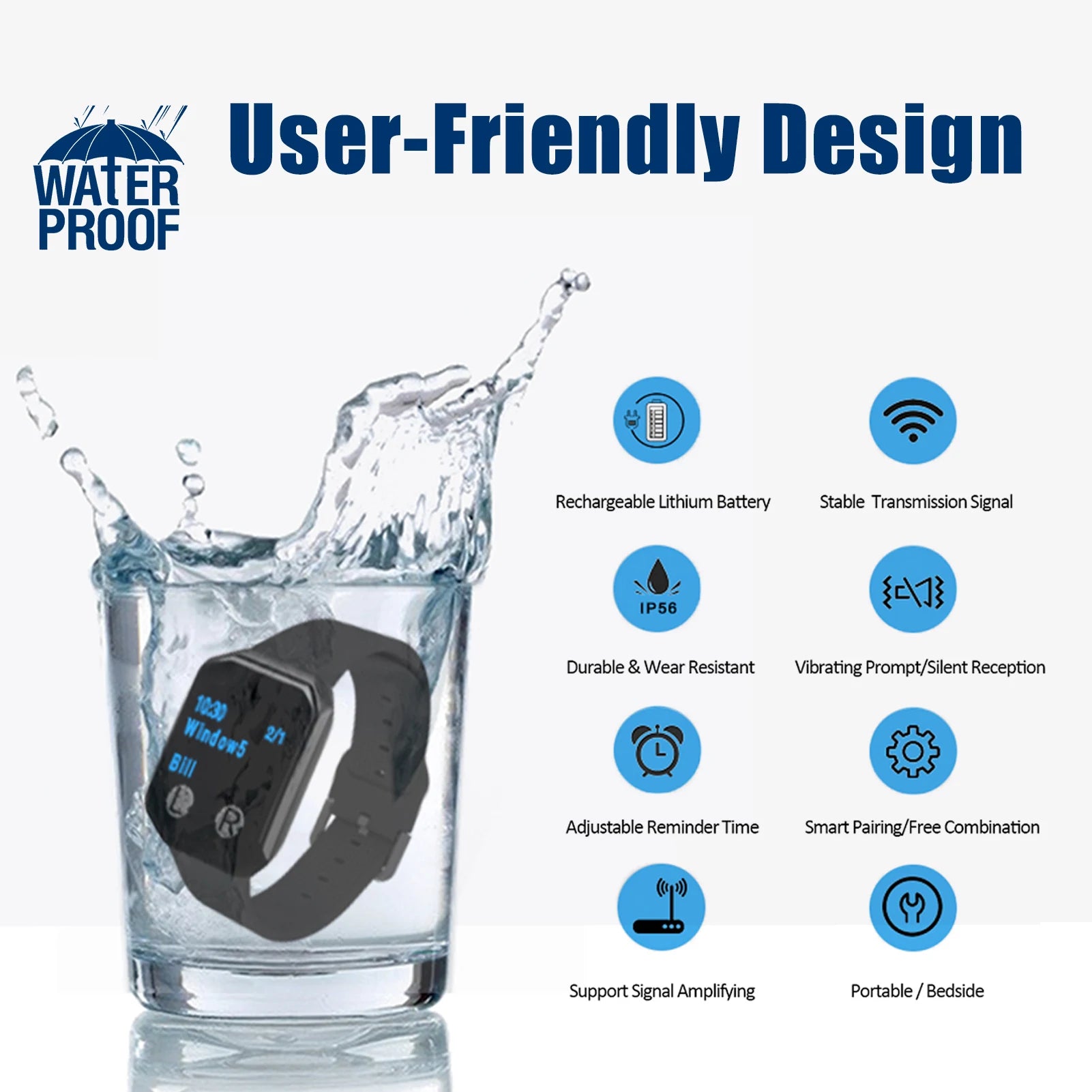 2 Wrist Watch + 10 Calling Buttons Wireless Pager System Caregiver Pager Nurse Alert for Elderly Clinic Nursing Hospital