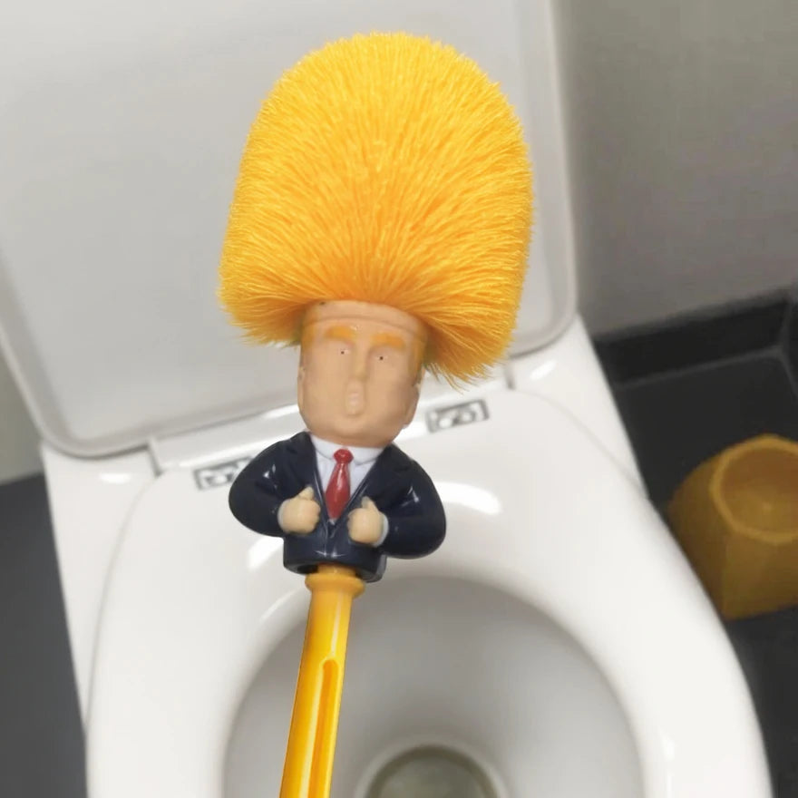 Funny Yellow Hair Cartoon Toilet Brush with Holder | Creative Bathroom Cleaner | Unique Gag Gift for Adults, Friends, Party Fun