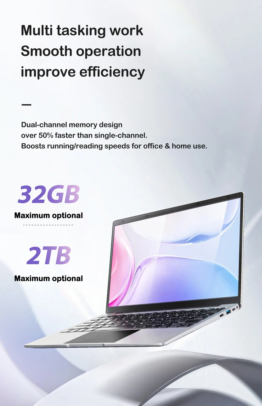Sturdy 15.6 Inch Laptop Intel i7-8650U Win11 32GB DDR4 2TB SSD Portable Gaming Office Notebook PC
