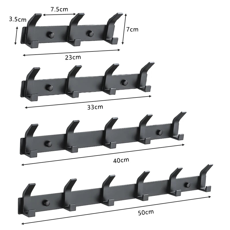 Modern Hanging Hooks For Wall Aluminium Black Towel Holder Bathroom Door Clothe Hanger Coat Rack Wall Mounted