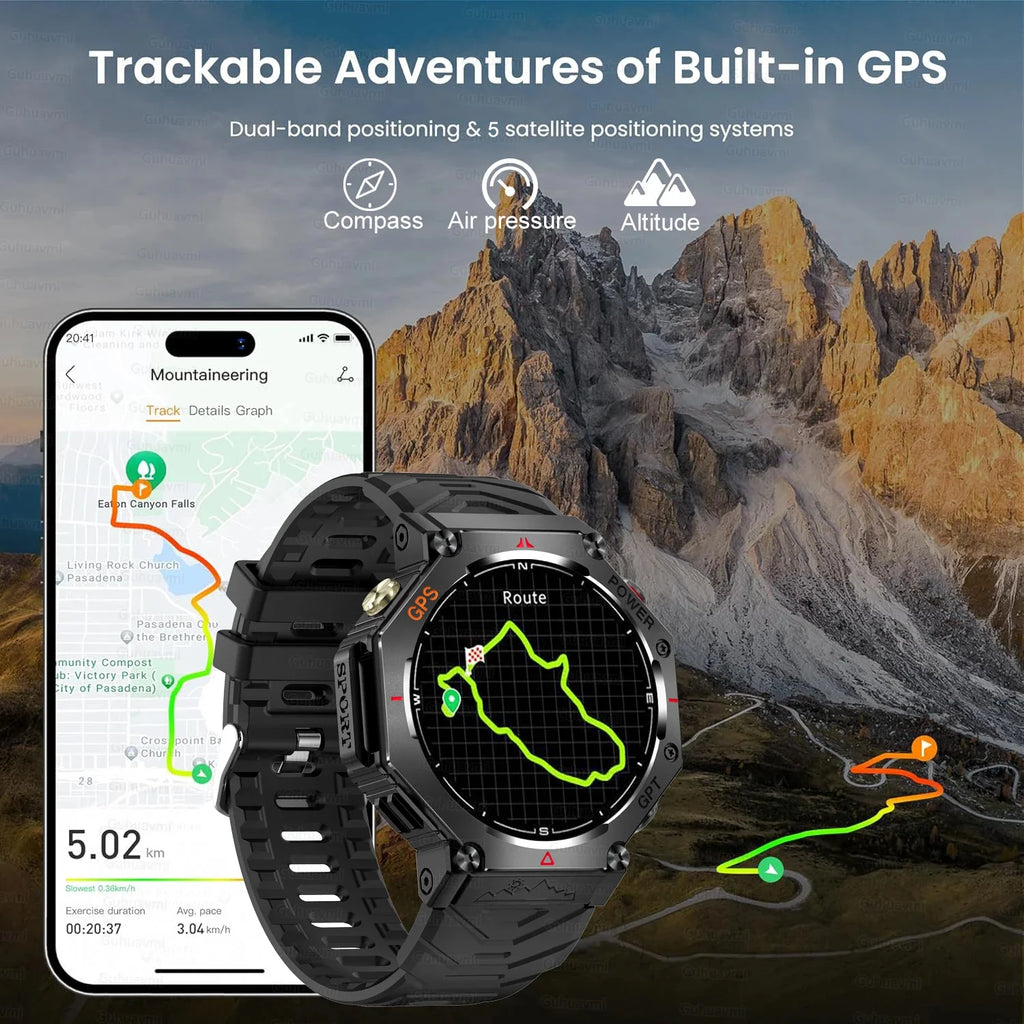 2026 New GPS Smart Watch Built-in Dual-band GNSS 10ATM&IP69K Waterproof AMOLED Compass Original Military Flashlight Smartwatches