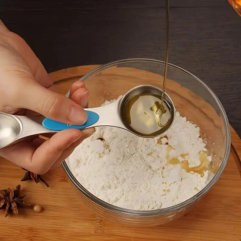 Stainless Steel Double Headed Measuring Spoon 9-piece Set with Magnetic Suction and Scale Measuring Spoon Baking Tool