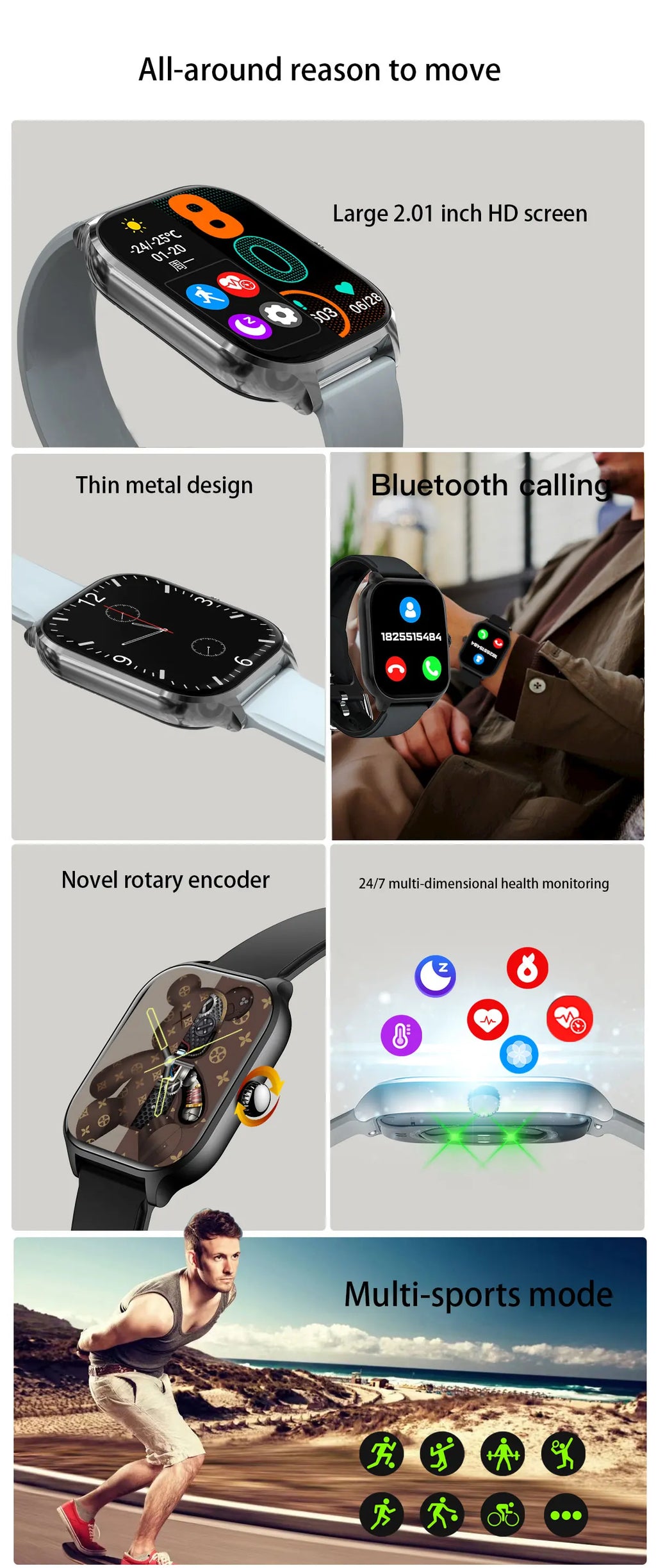 NEW 2.01'' Smartwatch Fitness Tracker Clock Sports Smartband Blood Pressure Monitor Smart Watches for Men Women IOS Android 2026