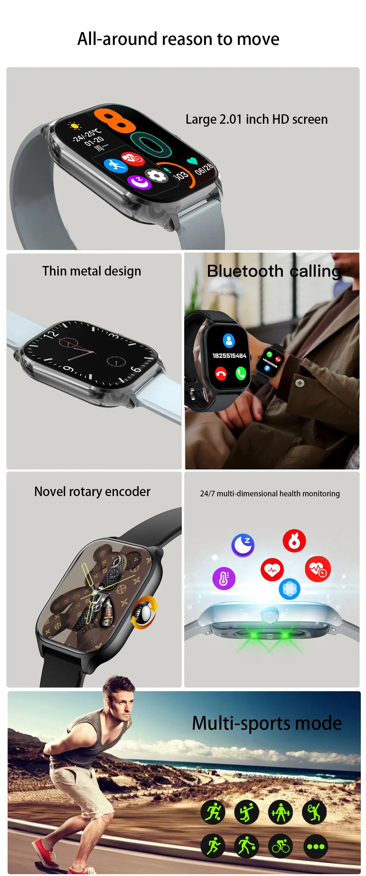 NEW 2.01'' Smartwatch Fitness Tracker Clock Sports Smartband Blood Pressure Monitor Smart Watches for Men Women IOS Android 2026
