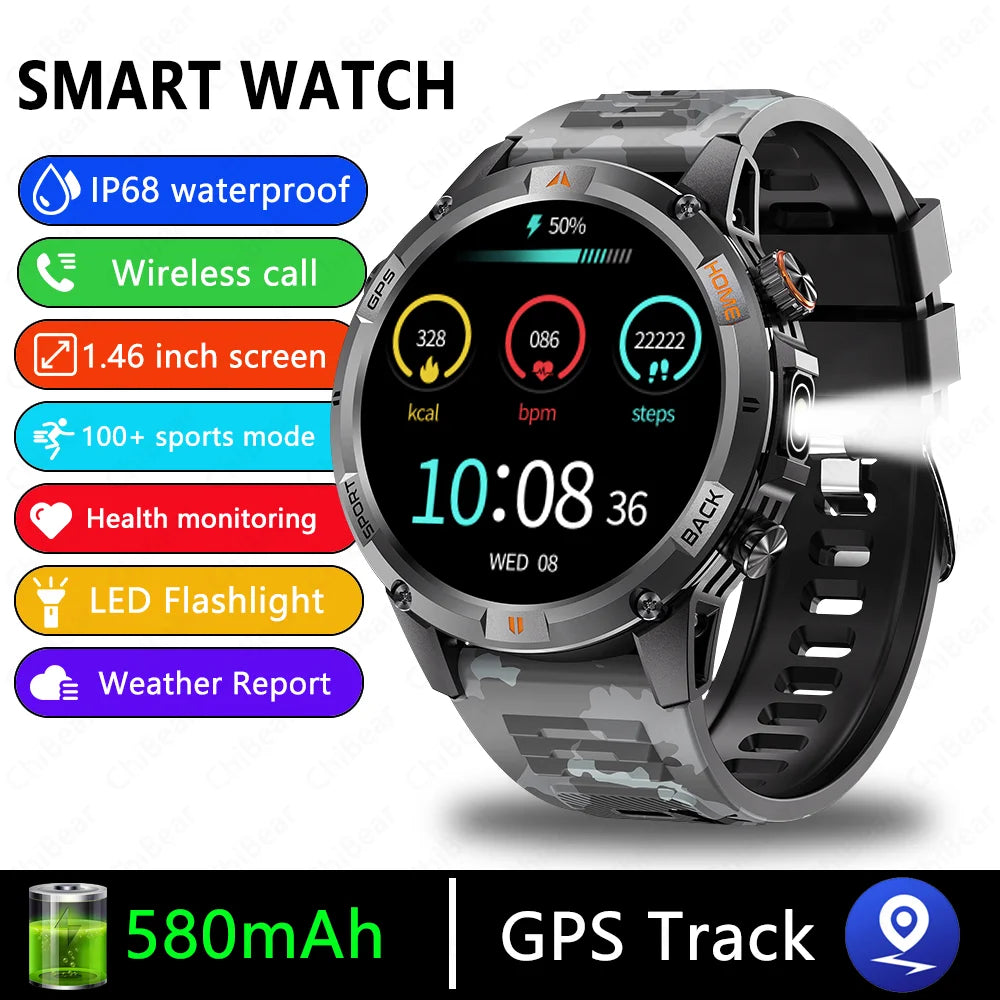 2025 New Professional GPS Sports Smart Watch Outdoor RIDE Run GPS track Swim Watchs Compass 3ATM Sports Bluetooth Call Watch Men