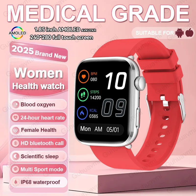2026 Smart Watch 24/7 Women Health Full Touch Screen BT Call Waterproof Watch Sports Fitness Tracker Health Smartwatch Lady Gift