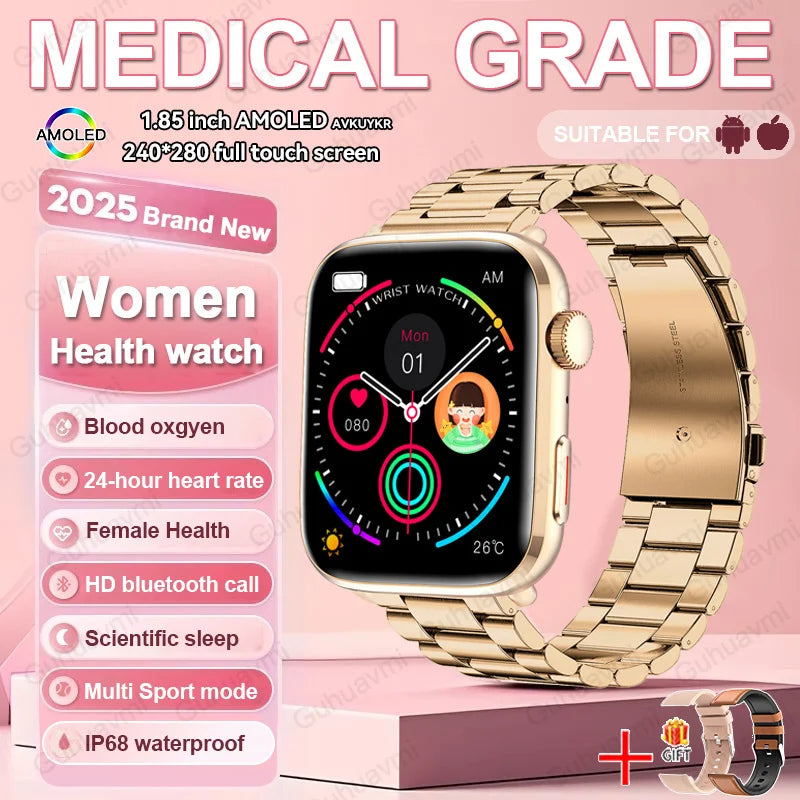 2026 Smart Watch 24/7 Women Health Full Touch Screen BT Call Waterproof Watch Sports Fitness Tracker Health Smartwatch Lady Gift