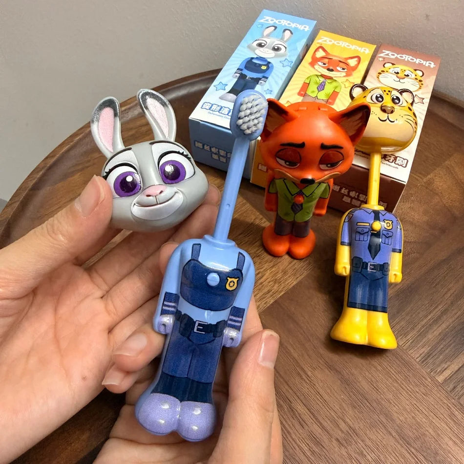 Disney Zootopia Scalable Toothbrush Cute Nick Judy Anime Figures Transformable Soft Bristled Toothbrush Fine Bristled Kids Gifts
