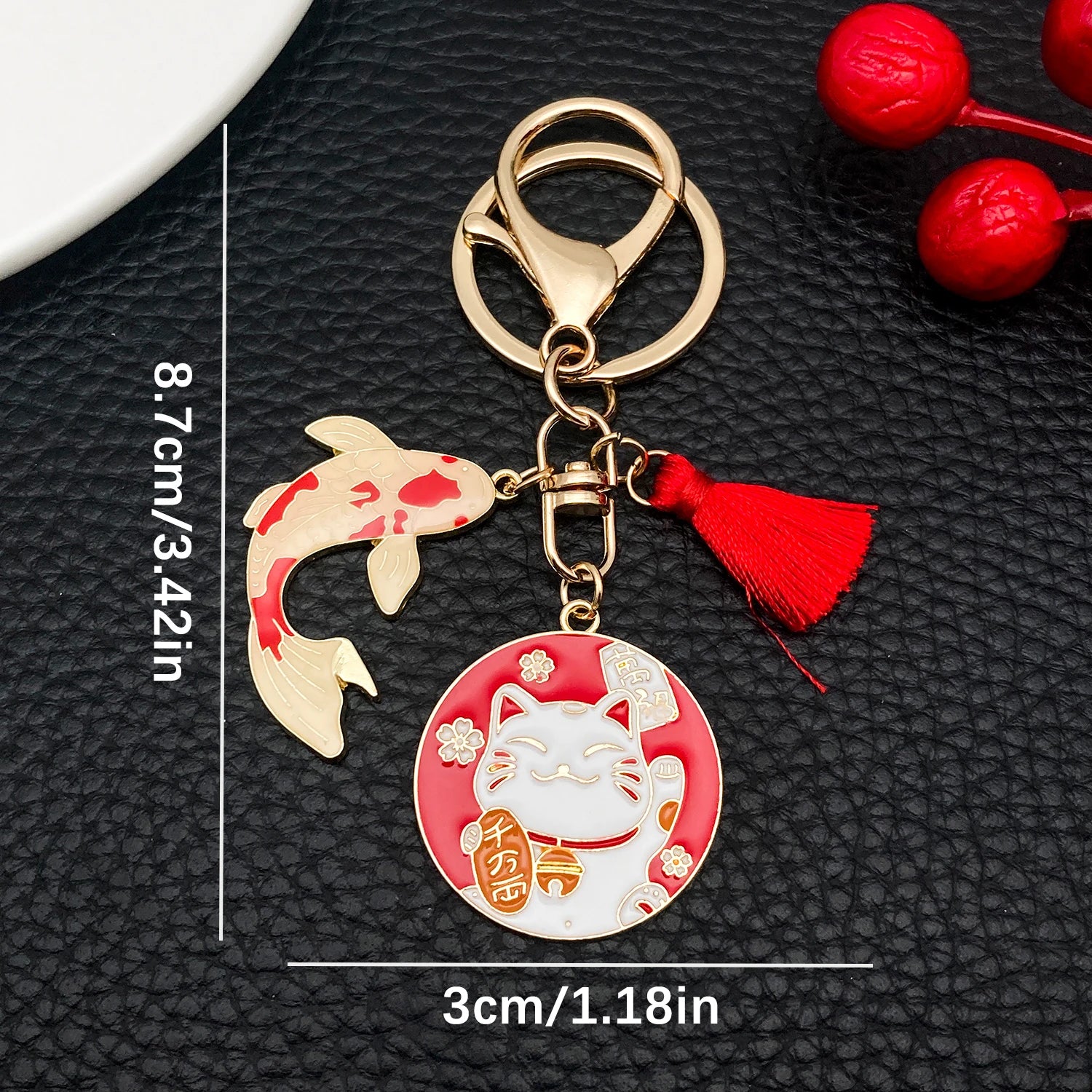 Japanese Maneki-neko (Lucky Cat) Keychain, Japanese Style Koi Fish Car Key Pendant, Creative Gift Alloy Lucky Bag Charm.