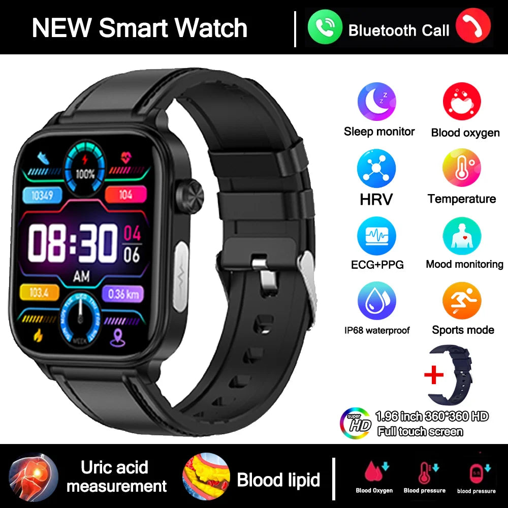 2026 New ECG+PPG Health Smartwatch Men Blood Fat Uric Acid Heart Rate Blood Pressure Bluetooth Call Waterproof Smart Watch Women