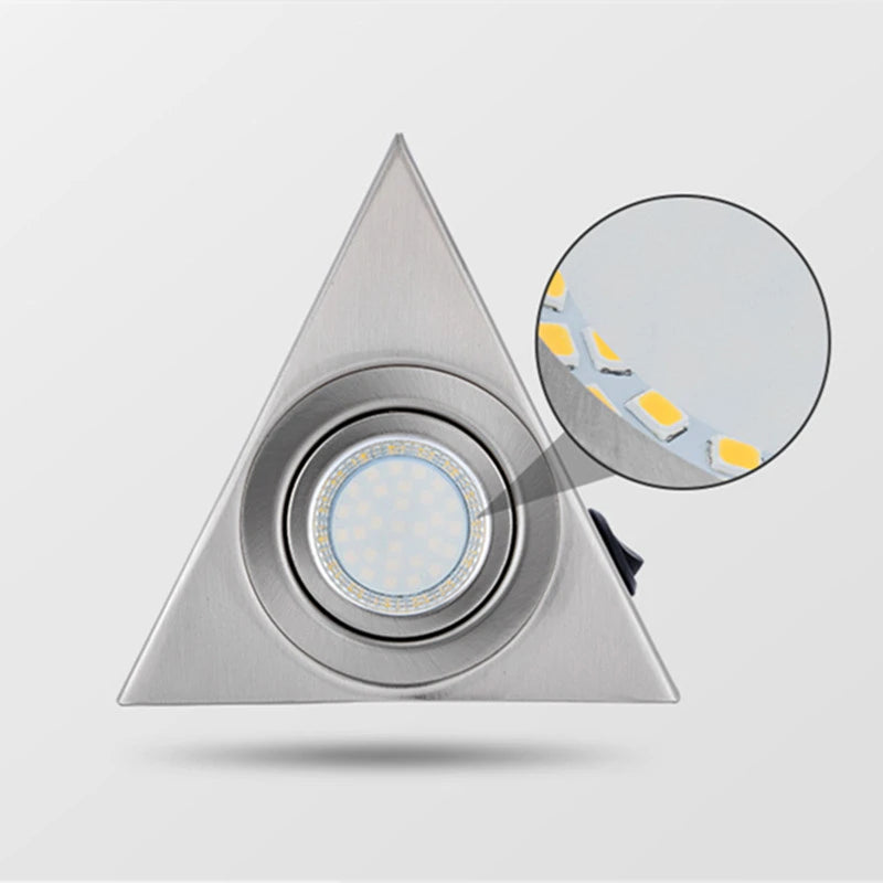 Geometric Stainless Steel Cabinet Light with Switch for Kitchen Wardrobe Bookshelf Lighting Creative Triangle Indoor Wall Lamp