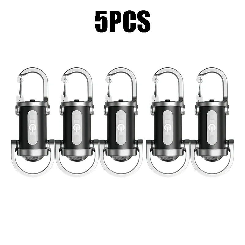 Mini Keychain Flashlight Rechargeable Pocket COB Working Light Outdoor Hook Emergency Warning Light for Camping Walking Hiking