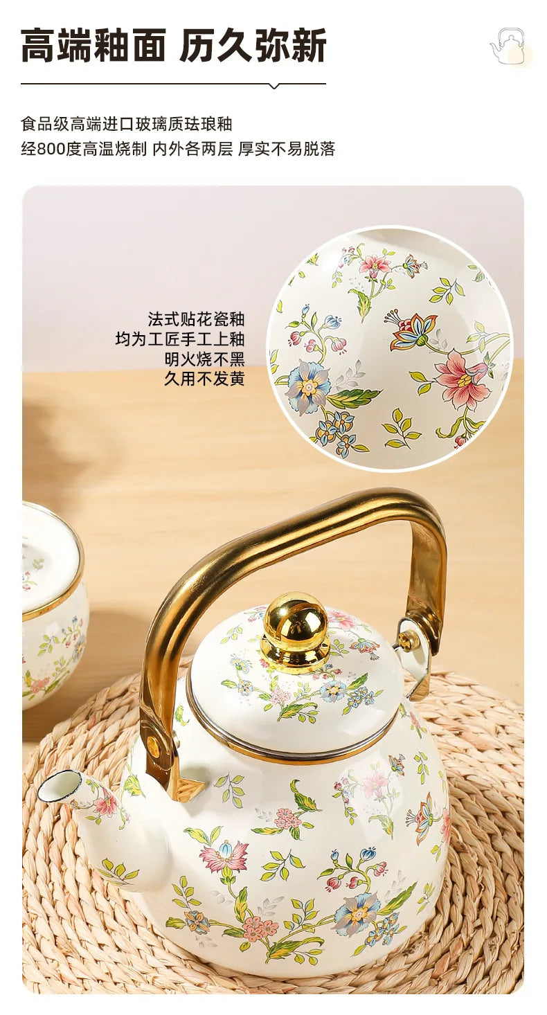 1.2L Household Enamel Boiling Kettle Outdoor Kitchen Cookware Can Make Coffee Milk Boiling Water Kettle