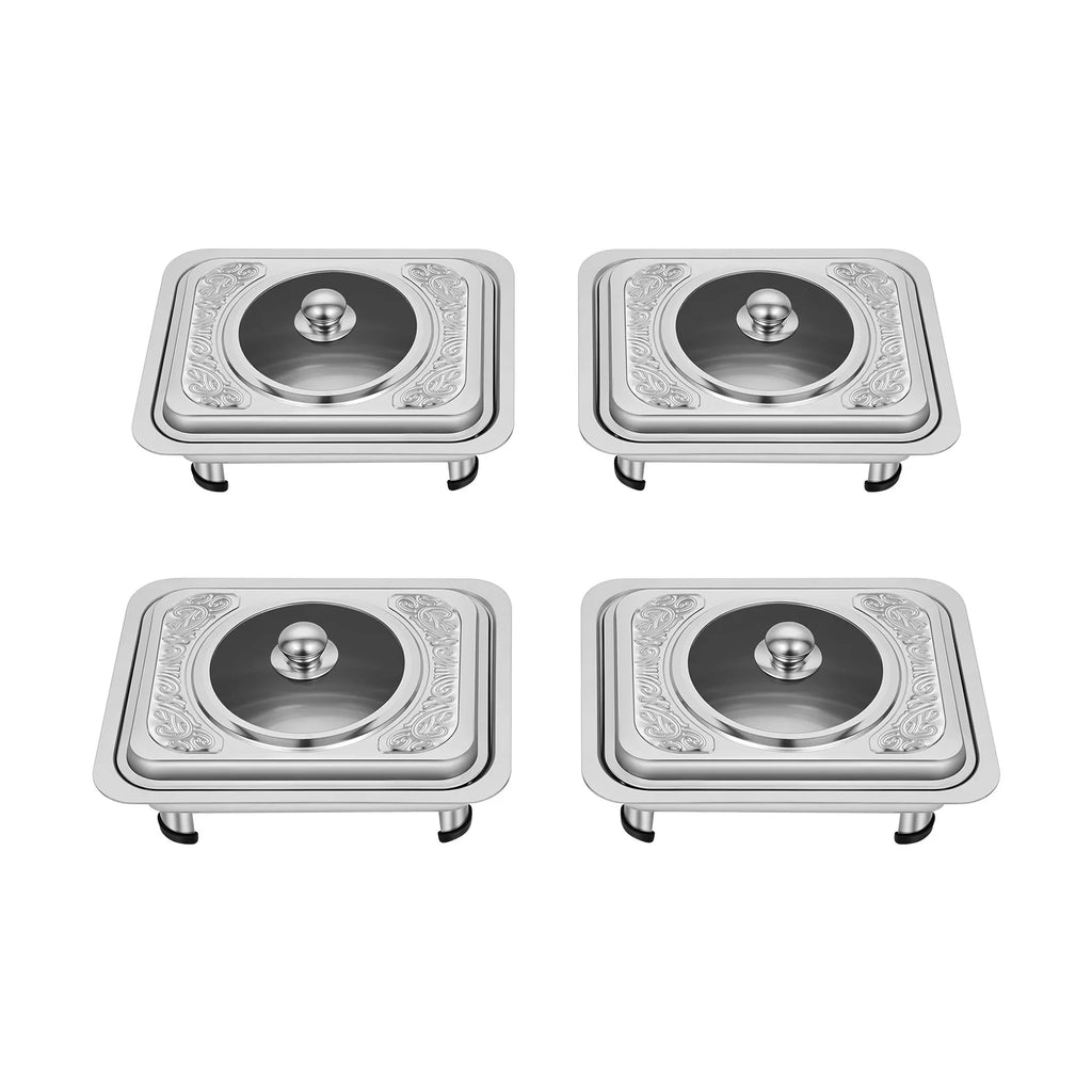 4pcs, Chafing Dishes Buffet Set Stainless Steel Buffet Dish Server Rectangular Chafing Dish Set with Lid for Buffets Caterings