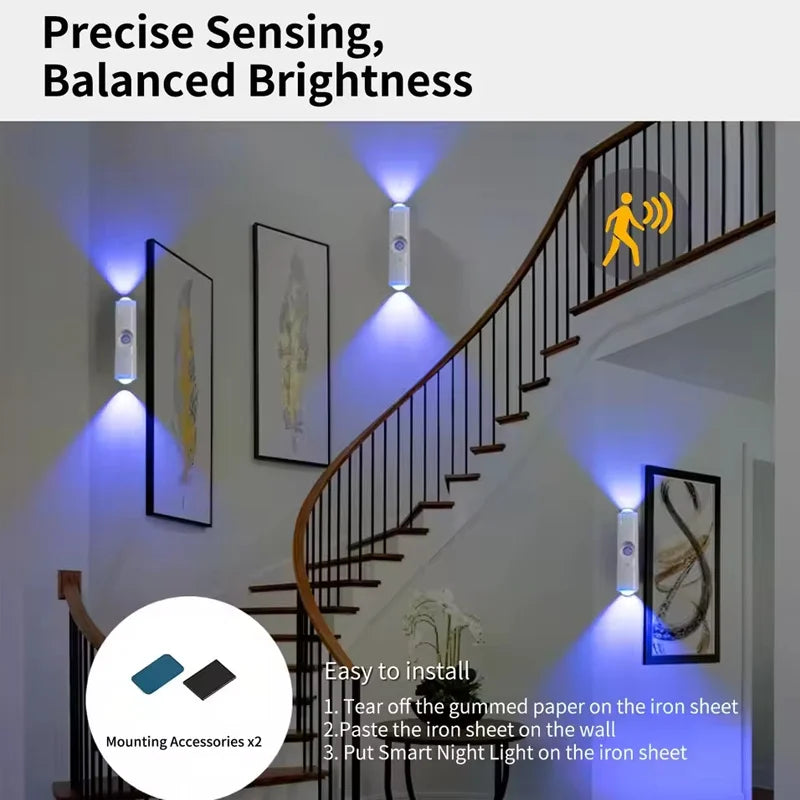 Smart RGB Gradient Night Light Magnetic Motion Sensor Rechargeable Wall Lamp for Bedroom Bathroom Closet Garden Home Decor