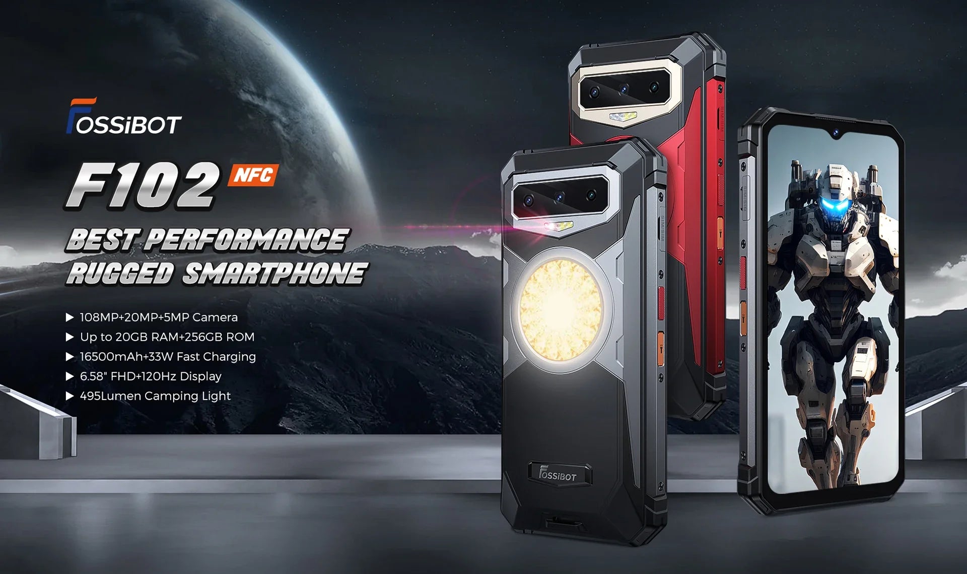FOSSiBOT F102 Rugged Smartphone 12GB 256GB 16500mAh Battery 6.58'' FHD+ 120Hz Screen 108MP Camera [F102-Phone]