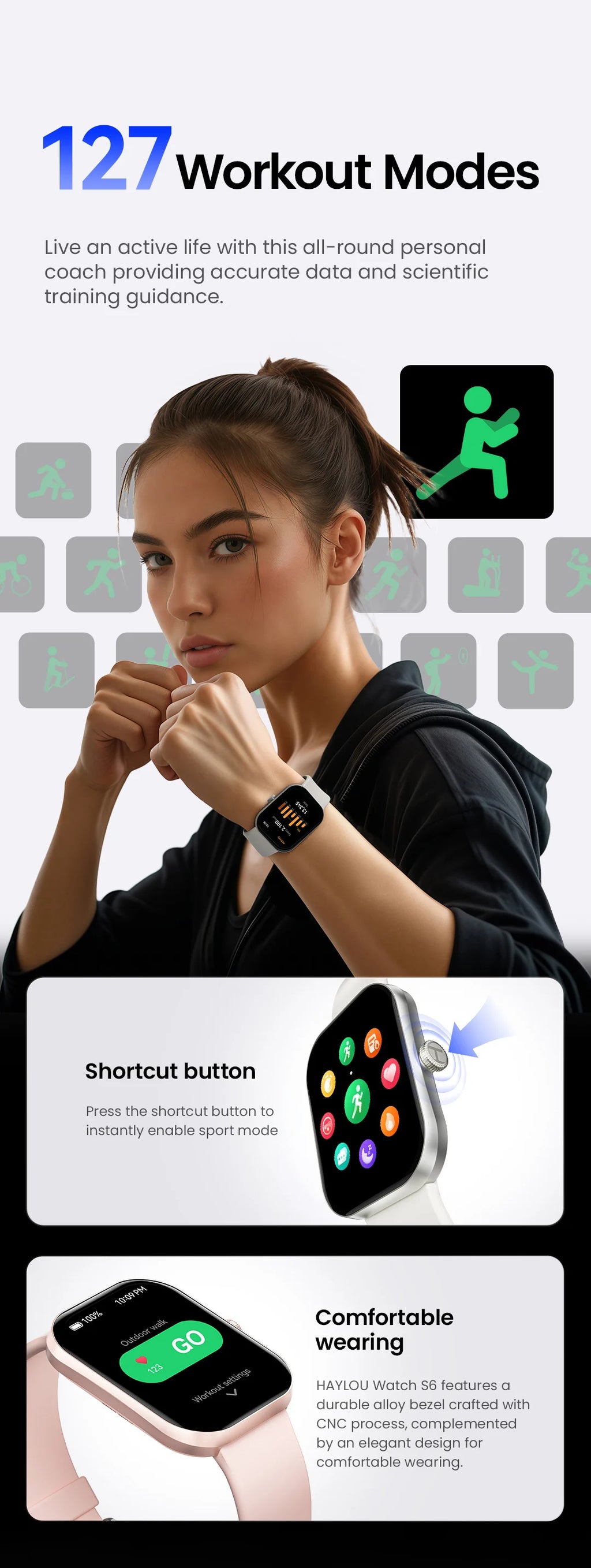 HAYLOU Watch S6 Smartwatch 2.01" HD Display Smart Watch Bluetooth Voice Callings IP68 Waterproof Fitness Tracking Smartwatch
