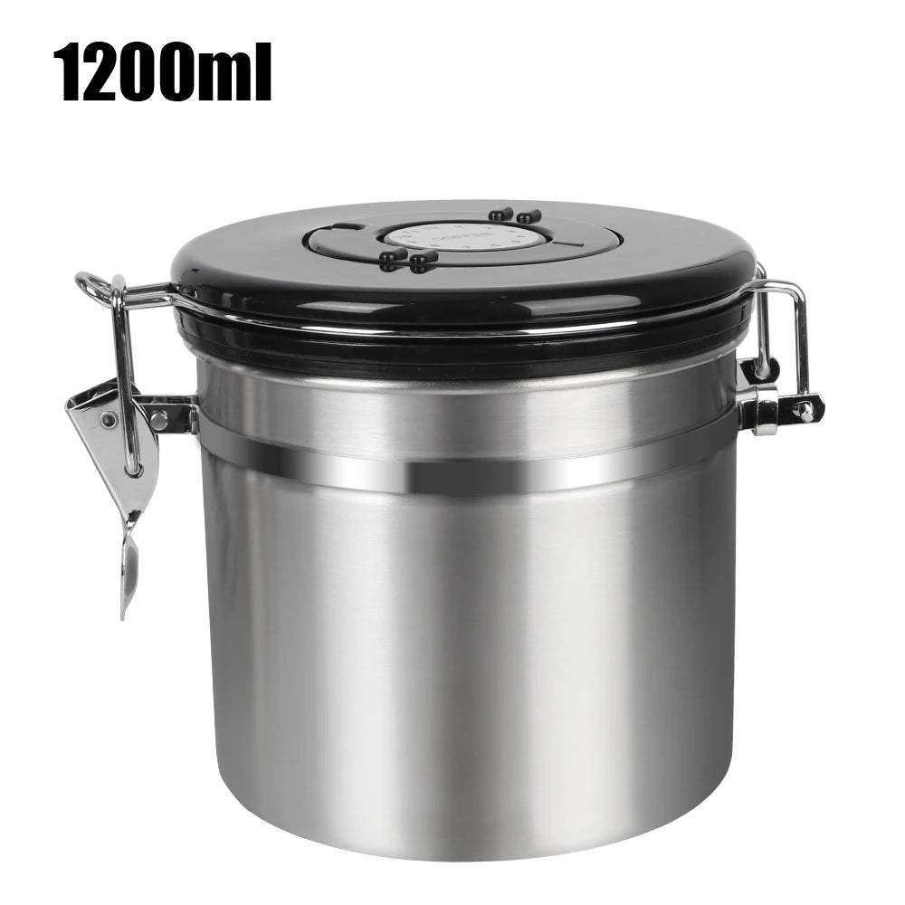 Coffeeware Coffee Container with co2 Valve Airtight Lid Preserves Freshness Stainless Steel For Coffee Beans Storage Canister