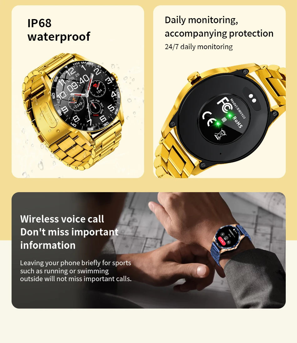 LIGE Smart Watch Men 2026 Full Touch Screen New Heart Rate Monitor IP68 Waterproof Sport Fitness Watch Bluetooth Call Smartwatch