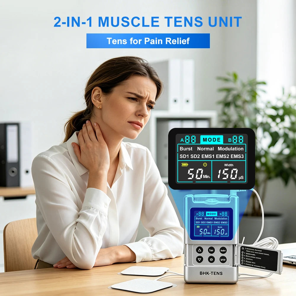 40-Level TENS Unit Muscle Stimulator Electronic Pulse Massager Dual Channel EMS Machine for Back Pain Relief & Muscle Therapy