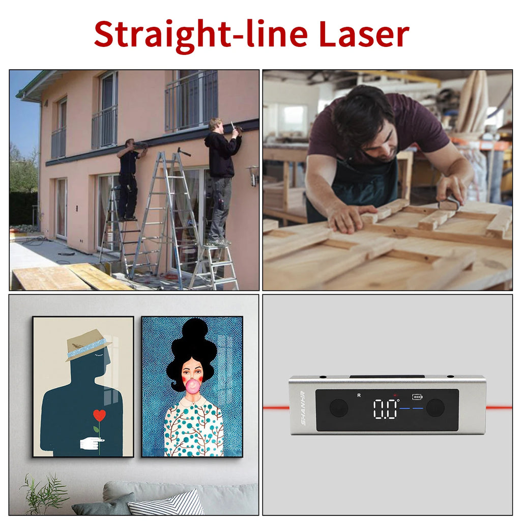 SHANHR 2 In 1 Laser Level Ruler Type-C Double Laser Angle Ruler Protractor Digital Inclinometer Measure Tool Protractor