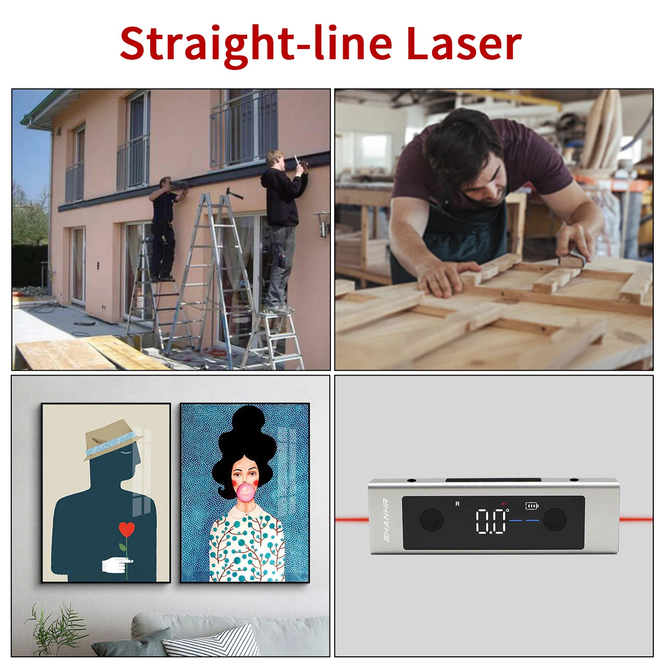 SHANHR 2 In 1 Laser Level Ruler Type-C Double Laser Angle Ruler Protractor Digital Inclinometer Measure Tool Protractor