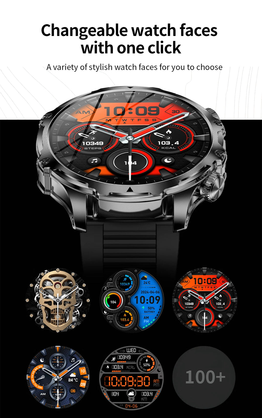 New 1000mah Long Standby AMOLED Smart Watch Men Sports Fitness LED Flashlight 3ATM Waterproof BT Call Smartwatch Men +GiFt