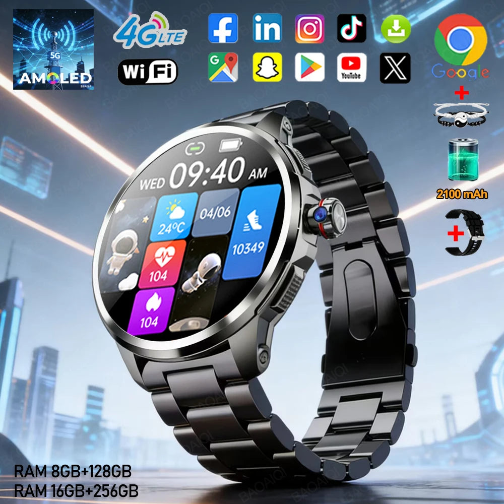 16GB+256GB RAM 4G Smart Watch 1.95 inch AMOLED 2100mah Battery 900W Camera GPS WIFI Google APPS Download Smartwatch Android 9.0