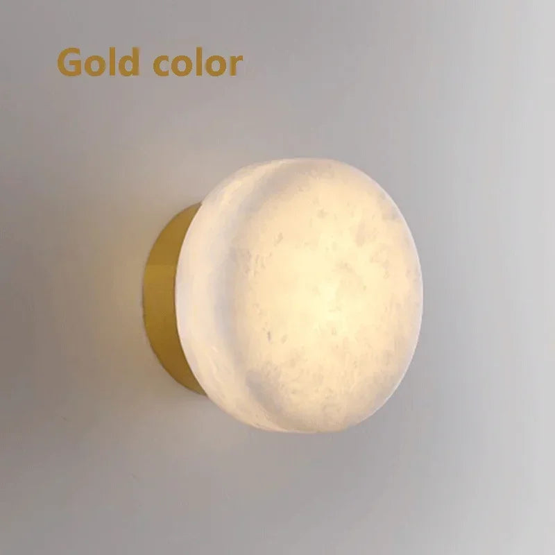 Modern Nordic Wall Sconce Spanish Natural Marble Round Wall Lamp Living Room Hallway Stair Wall Light Bedroom Bedside Lamp
