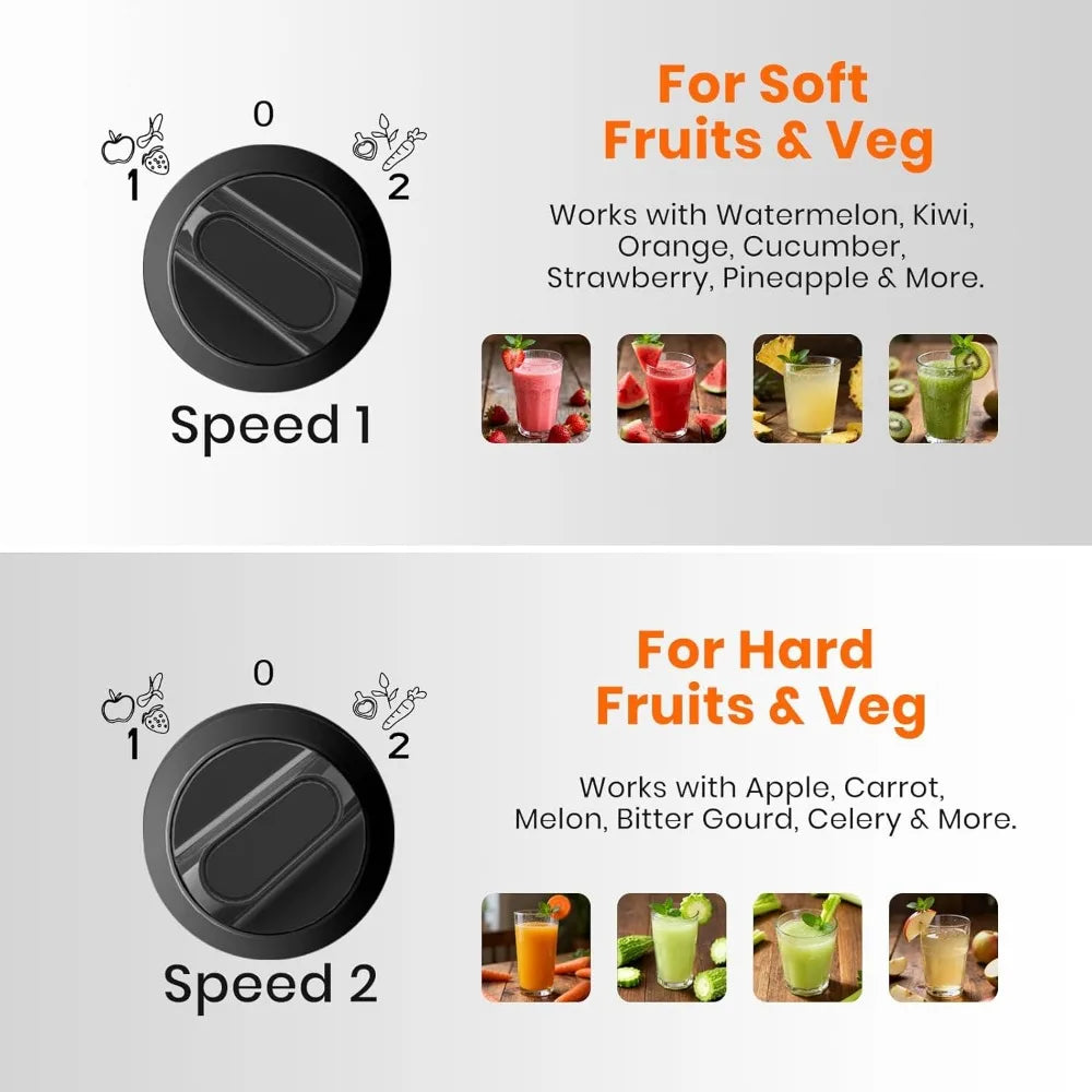 Whole Fruit Wide Chute Centrifugal Juicer Dual Speed High Yield Easy Clean