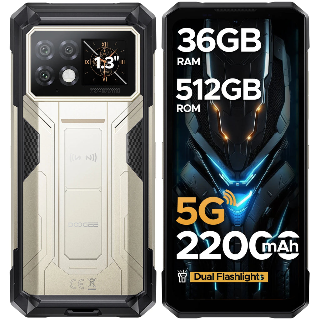 DOOGEE S200 Max 5G Rugged Phone 1.32" Rear Display Dual light Flashlight 16GB 512GB 22000mAh  6.72'' 120Hz Screen Smartphone NFC