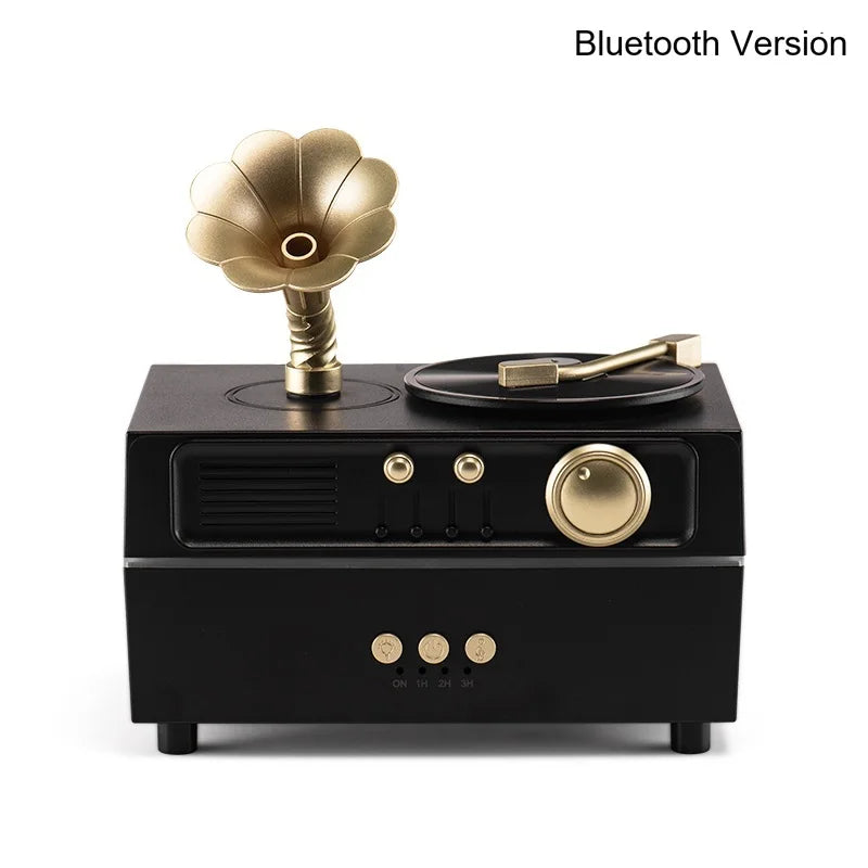 5V Retro Phonograph Bluetooth Speaker Humidifier Ultrasonic Aroma Diffuser Rotating Colorful Light Remote Essential Oil Atomizer