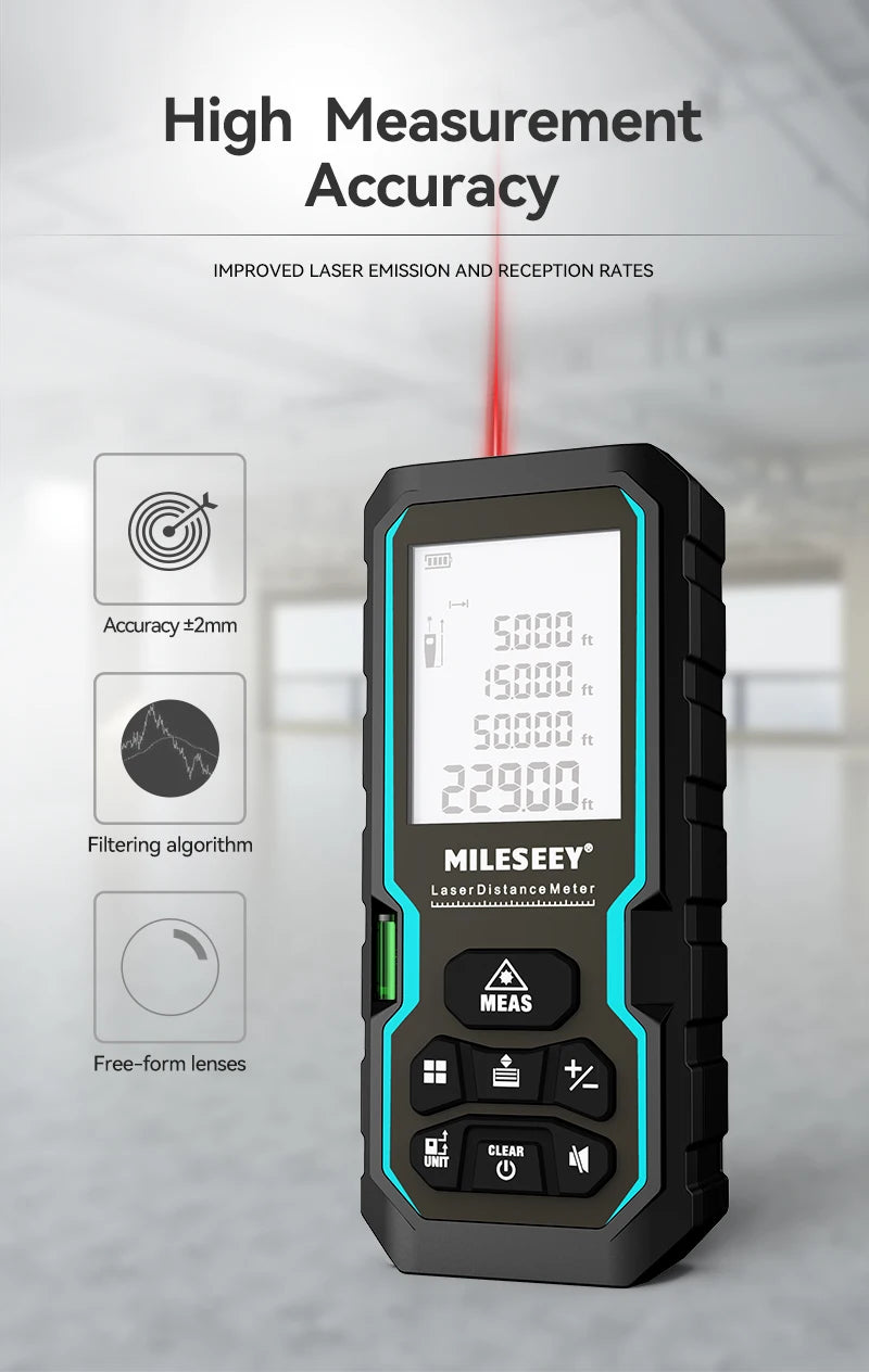 Mileseey S6 Laser Distance Meter 40m/120m, Rangefinder with Level Bubble , LCD Display with Backlit, Measure Tools for Home