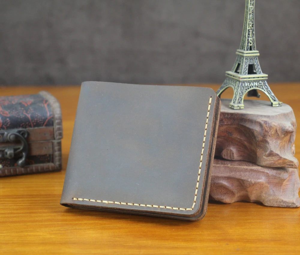 Luxury Handmade 100% Genuine Leather Men Wallet Purse Short Money Clip with Coin Pocket Male Money Bag Multi-Card Wallet Vintage