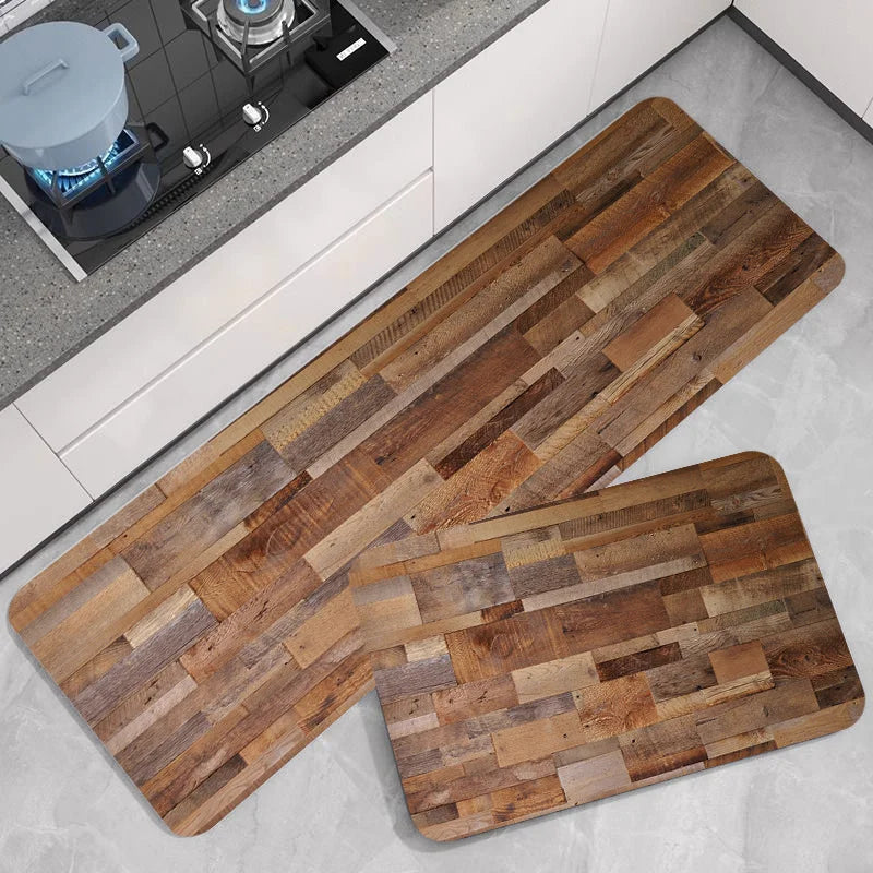 Farmhouse Wood Grain Kitchen Runner Rug, Non-Slip Washable Floor Mat with Vintage Plank Print for Kitchen, Sink, Cooking Area