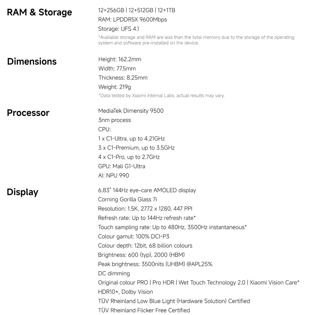 Xiaomi 17T Pro 5G, 12+256GB Global Version, 6.83" 144Hz 1.5K AMOLED Display 50MP MediaTek Dimensity 9500 7000mAh 100W Wired 50W Wireless Dual eSIM NFC