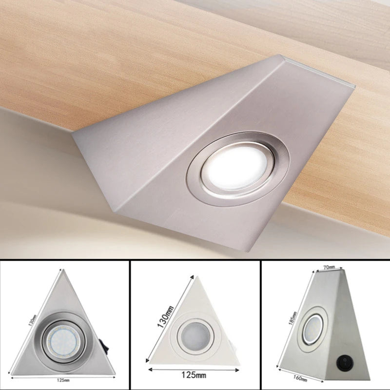 Geometric Stainless Steel Cabinet Light with Switch for Kitchen Wardrobe Bookshelf Lighting Creative Triangle Indoor Wall Lamp
