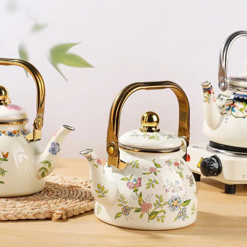 1.2L Household Enamel Boiling Kettle Outdoor Kitchen Cookware Can Make Coffee Milk Boiling Water Kettle