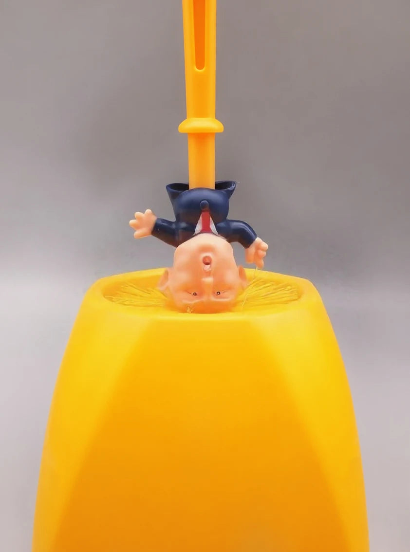Funny Yellow Hair Cartoon Toilet Brush with Holder | Creative Bathroom Cleaner | Unique Gag Gift for Adults, Friends, Party Fun