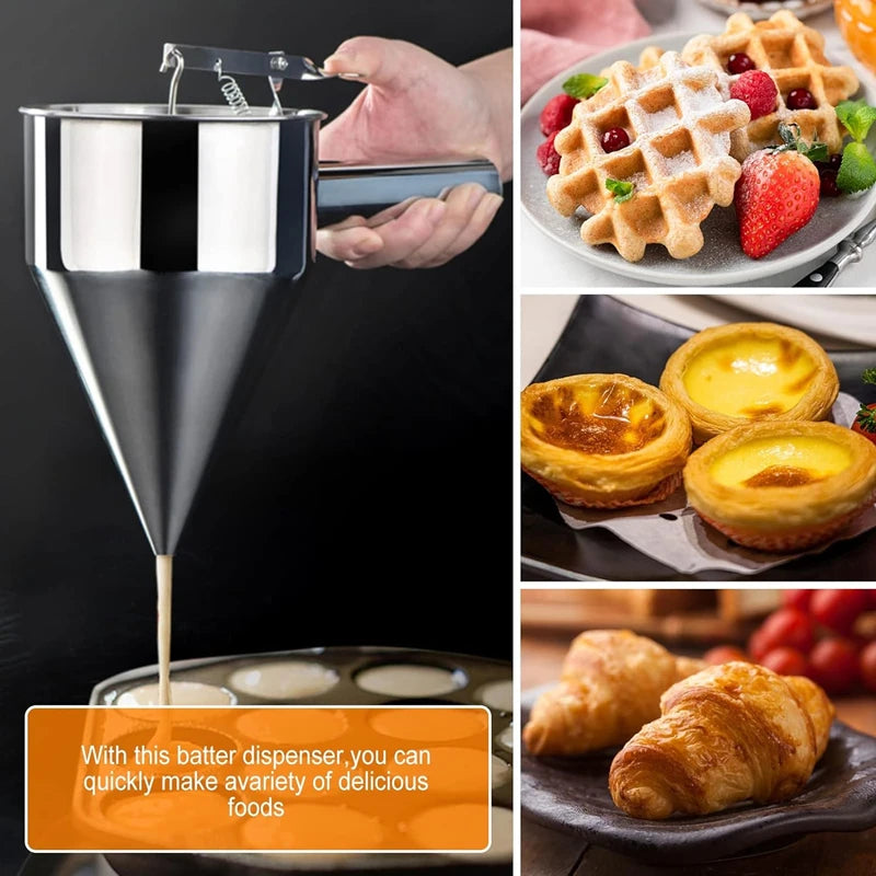 1200/600ml Stainless Steel Funnel Dispenser with Rack Cupcake Pancake Batter Maker Octopus Fish Ball Home Kitchen Baking Tools